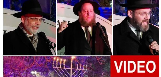 Rabbi Reiss and Rabbi Hertz at the Community Menorah Lighting