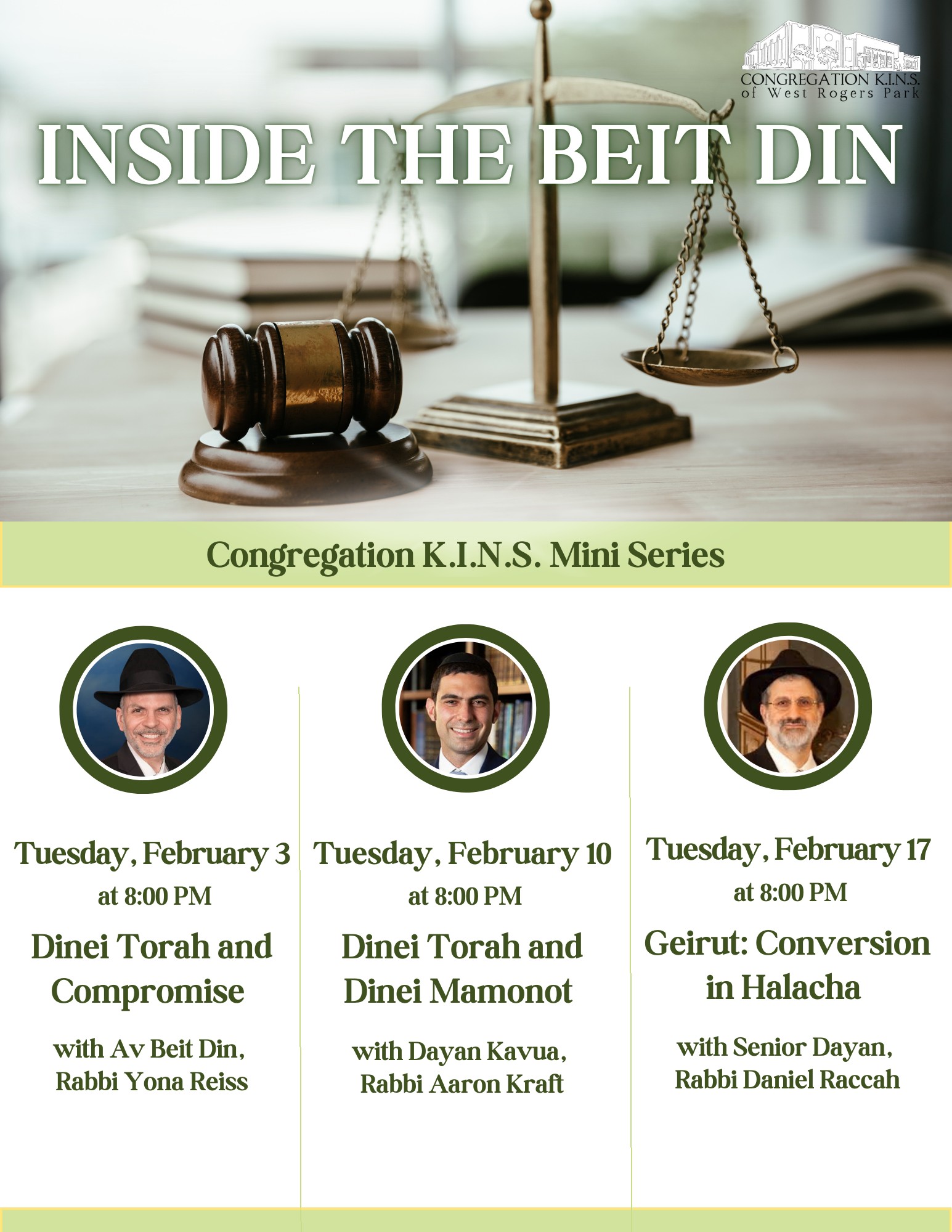 This coming Tuesday Rabbi Raccah will speak in the Beth Din Mini-Series at KINS